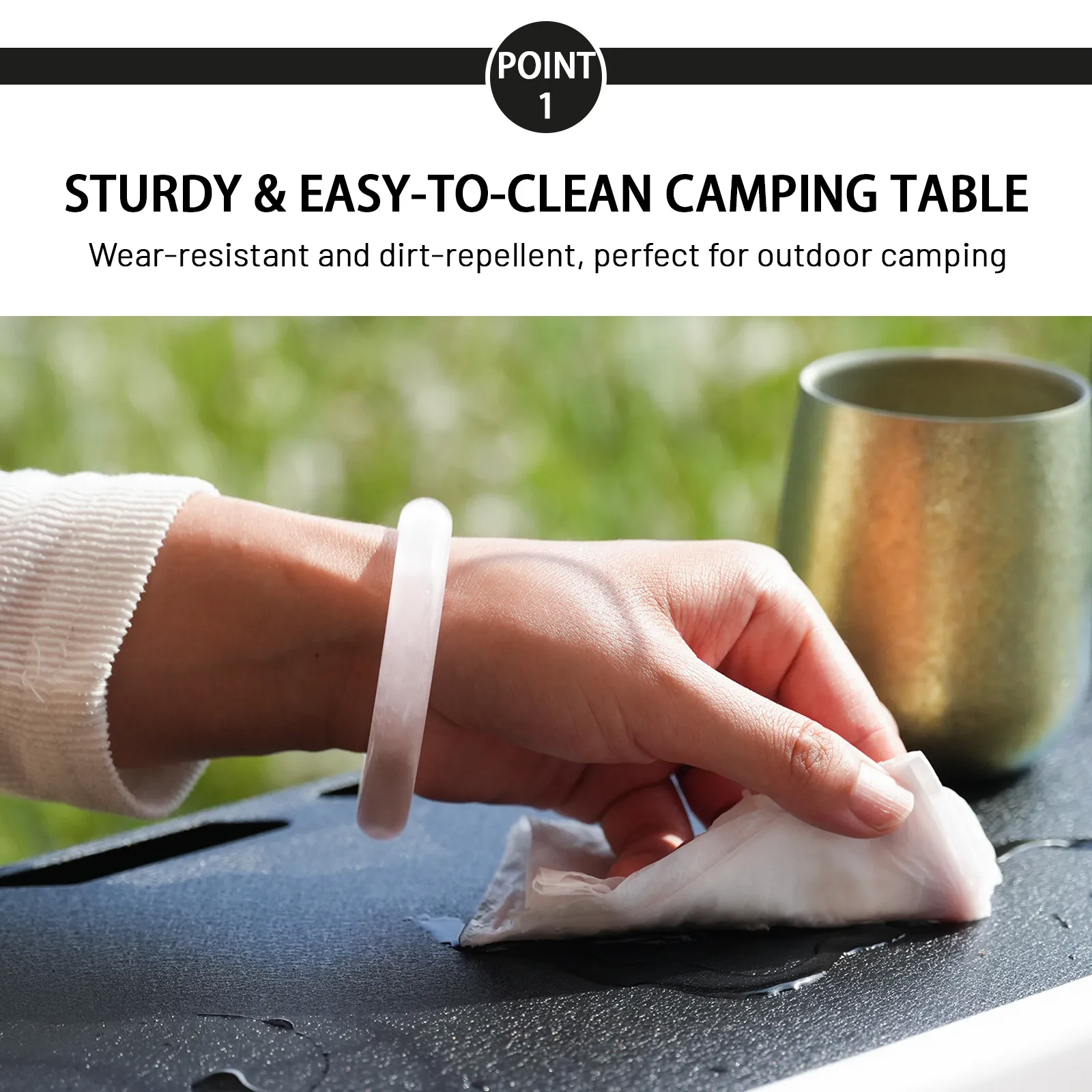 Easy-to-clean surface IGT camping table easy clean tabletop waterproof scratch resistant