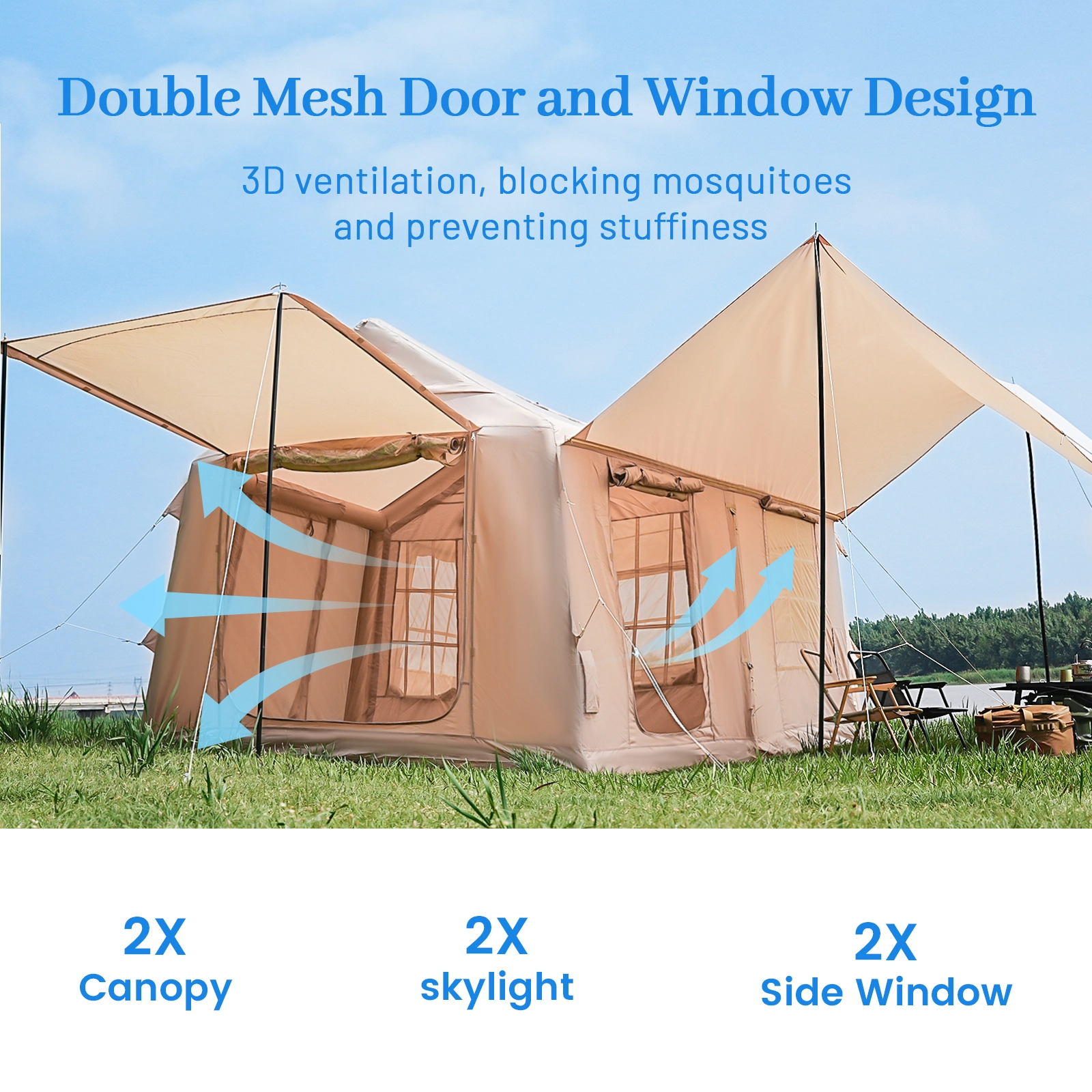 Open living space The open double-awning design creates a bright, airy living area with excellent openness for outdoor relaxation.
