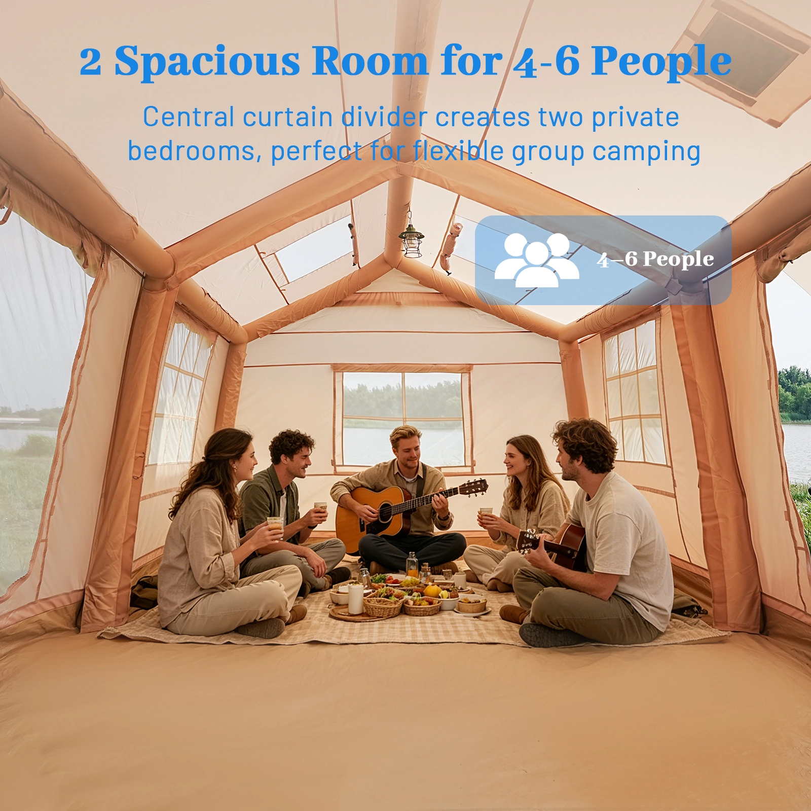 Extra large interior The spacious interior comfortably accommodates multiple campers, furniture, and camping equipment.